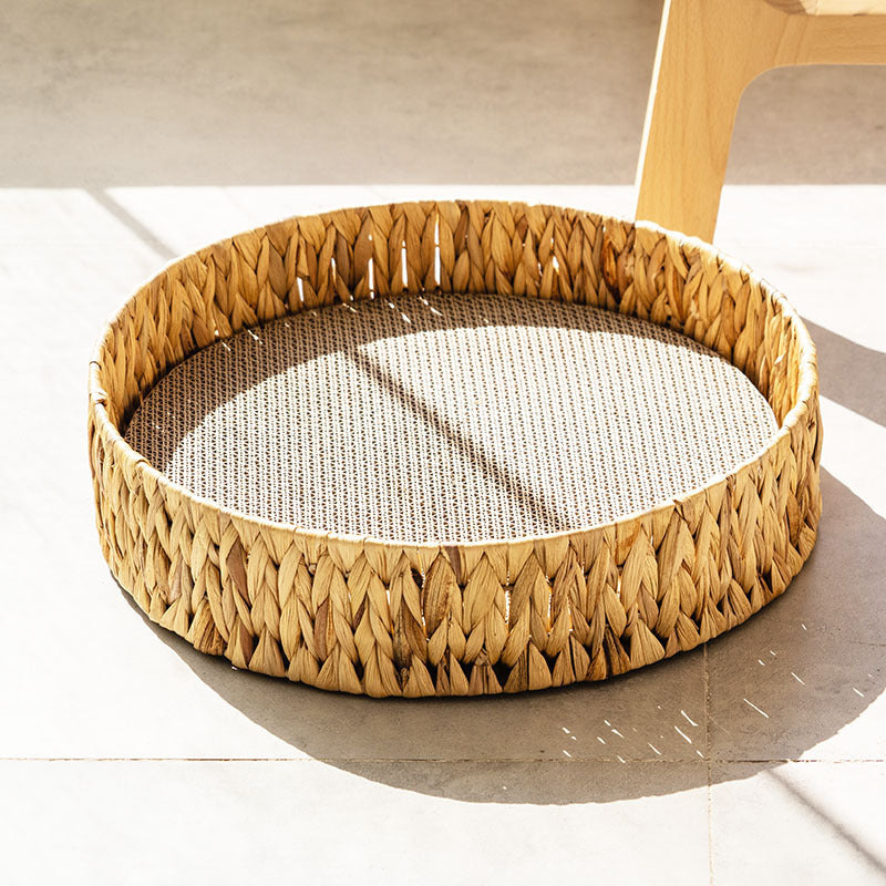 Handwoven Wicker Pet Bed with Scratching Pad