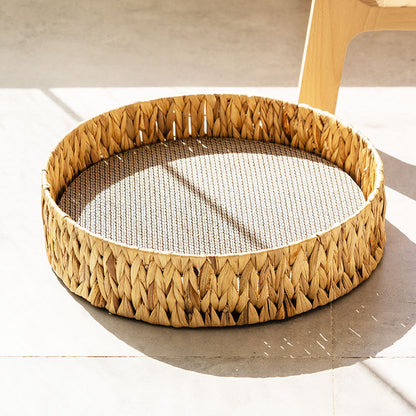 Handwoven Wicker Pet Bed with Scratching Pad