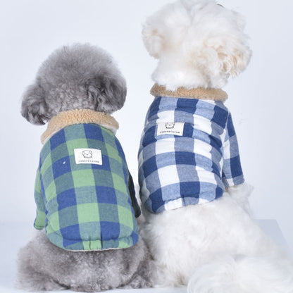 Puppy Plaid Cotton Coat with Lamb Fur Collar