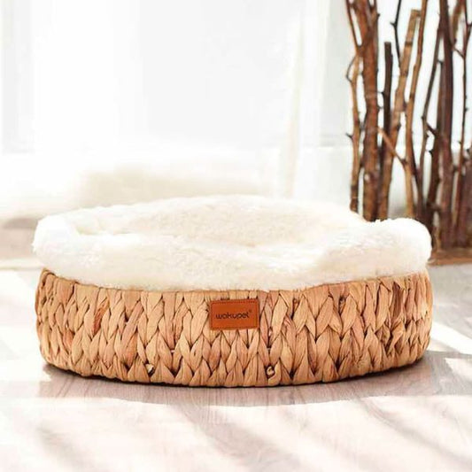 Handwoven Wicker Pet Bed with Scratching Pad