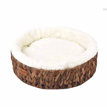 Handwoven Wicker Pet Bed with Scratching Pad