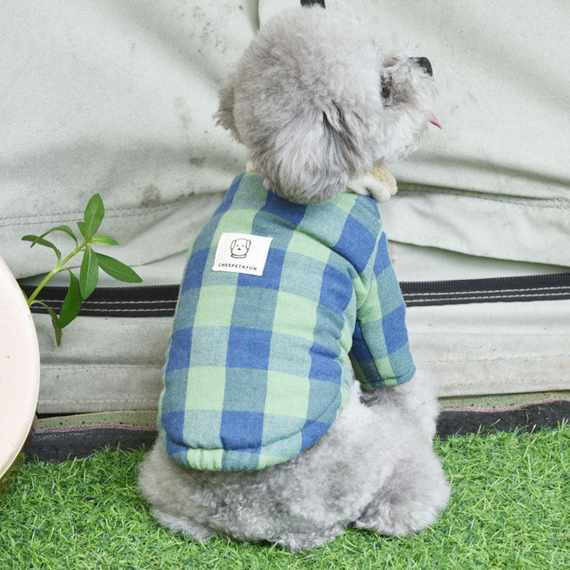 Puppy Plaid Cotton Coat with Lamb Fur Collar